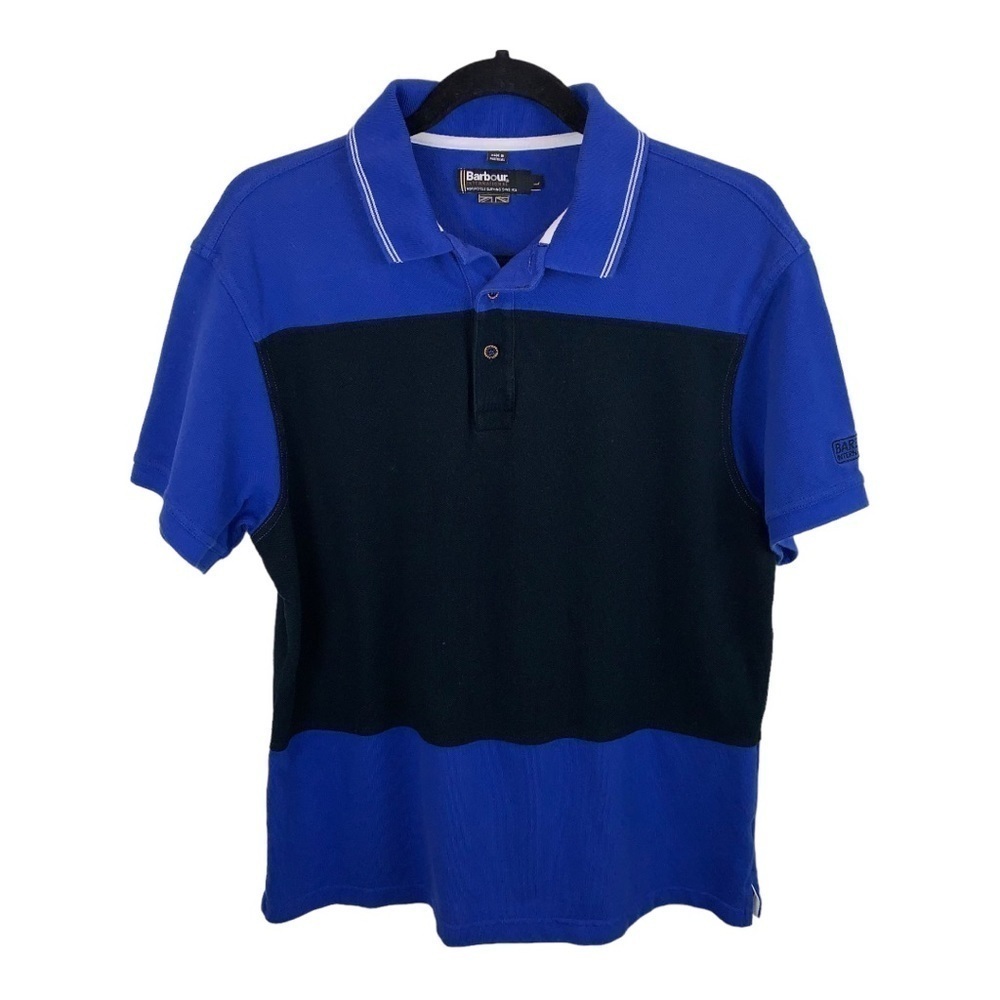 Barbour sz L Men’s Blue Black Polo Short Sleeve Shirt Preppy Golf Tennis Casual